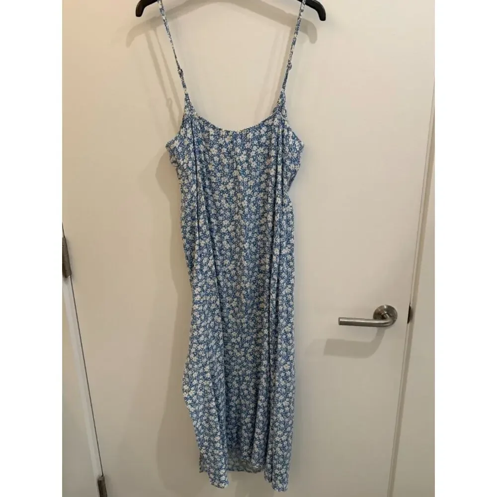Reformation Blue White Ditsy Floral Spaghetti Strap Midi Dress - Size M - Picture 9 of 11